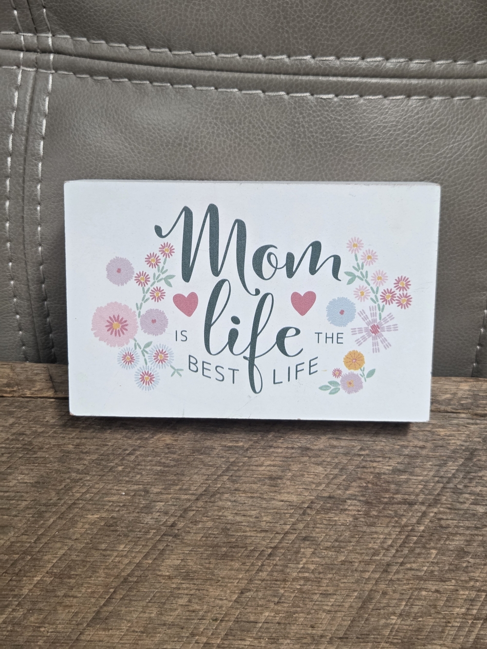 Mom Life Decorative Wall Plaque - White with Pastel Floral Accents ~ Bin 1D
